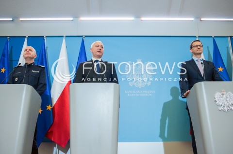  17.04.2018 WARSZAWA<br />KONFERENCJA PREMIERA MATEUSZA MORAWIECKIEGO I MINISTRA JOACHIMA BRUDZINSKIEGO<br />N/Z PREMIER MATEUSZ MORAWIECKI JOACHIM BRUDZINSKI JAROSLAW SZYMCZYK<br /> 