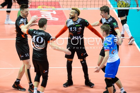  21.04.2018 GDYNIA<br />SIATKOWKA - PLAY OFF<br />PLUS LIGA SEZON 2017/2018<br />MECZ TREFL GDANSK - JASTRZEBSKI WEGIEL<br />N/Z LUKAS KAMPA SALVADOR HIDALGO OLIVA JAKUB POPIWCZAK MACIEJ MUZAJ RADOSC<br /> 