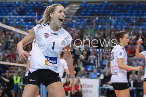  23.04.2018 RZESZOW <br />SIATKOWKA LIGA SIATKOWKI KOBIET LSK 2017/2018 WOMEN VOLLEYBALL POLAND POLISH LEAGUE <br />FAZA PLAYOFF - POLFINAL - 3. MECZ<br />MECZ DEVELOPRES SKYRES RZESZOW - LKS COMMERCECON LODZ <br />N/Z HELENE ROUSSEAUX RADOSC EMOCJE SYLWETKA <br /> 
