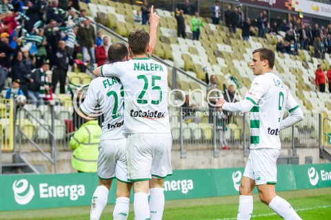 23.04.2018 GDANSK<br />PILKA NOZNA - EKSTRAKLASA SEZON 2017/2018<br />MECZ LECHIA GDANSK - CRACOVIA KRAKOW<br />N/Z FLAVIO PAIXAO MICHAL NALEPA PATRYK LIPSKI RADOSC BRAMKA GOL NIEUZNANY VAR<br /> 