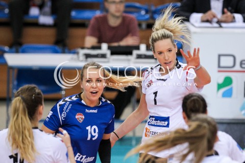  26.04.2018 RZESZOW <br />SIATKOWKA LIGA SIATKOWKI KOBIET LSK 2017/2018 WOMEN VOLLEYBALL POLAND POLISH LEAGUE <br />FAZA PLAYOFF - MECZ O 3. MIEJSCE - 1. MECZ<br />MECZ DEVELOPRES SKYRES RZESZOW - GROT BUDOWLANI LODZ <br />N/Z POLA NOWAKOWSKA HELENE ROUSSEAUX RADOSC EMOCJE <br /> 