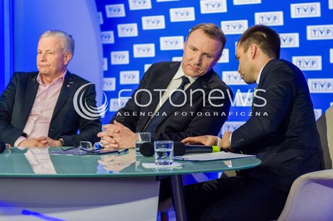  26.04.2018 WARSZAWA<br />BRIEFING PREZESA TVP JACKA KURSKIEGO DOTYCZACY ZAKUPU PRAW SPORTOWYCH<br />N/Z APOLONIUSZ TAJNER PREZES TVP JACEK KURSKI MAREK SZKOLNIKOWSKI<br /> 