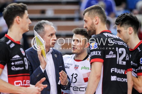  29.04.2018 RZESZOW <br />SIATKOWKA PLUS LIGA 2017/2018 MEN VOLLEYBALL POLAND POLISH PLUSLIGA LEAGUE SEASON 2017/2018 <br />MECZ O 5. MIEJSCE - MECZ NR 3<br />MECZ ASSECO RESOVIA RZESZOW - JASTRZEBSKI WEGIEL <br />N/Z ANDRZEJ KOWAL - I TRENER ( HEAD COACH ) THIBAULT ROSSARD LUKASZ PERLOWSKI MATEUSZ MASLOWSKI ALEKSANDER SLIWKA <br /> 