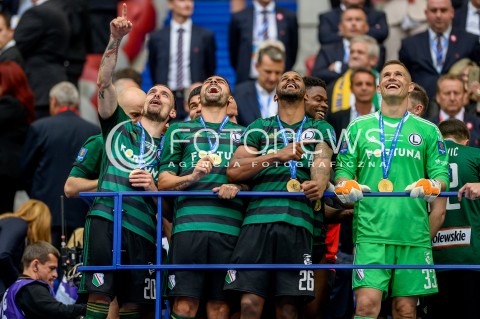  02.05.2018 WARSZAWA<br />PILKA NOZNA - FINAL PUCHARU POLSKI PZPN 2017/2018<br />FOOTBALL - PZPN POLISH CUP FINAL 2017/2018<br />MECZ ARKA GDYNIA - LEGIA WARSZAWA<br />N/Z MARKO VESOVIC CARLOS DIAS RADOSLAW CIERZNIAK RADOSC EMOCJE DEKORACJA<br /> 