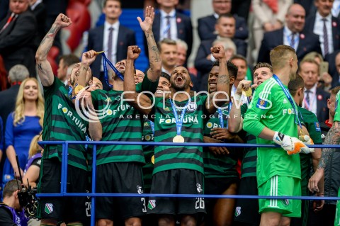  02.05.2018 WARSZAWA<br />PILKA NOZNA - FINAL PUCHARU POLSKI PZPN 2017/2018<br />FOOTBALL - PZPN POLISH CUP FINAL 2017/2018<br />MECZ ARKA GDYNIA - LEGIA WARSZAWA<br />N/Z MARKO VESOVIC CARLOS DIAS WILLIAM REMY RADOSLAW CIERZNIAK RADOSC FETA DEKORACJA<br /> 