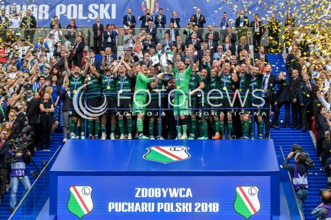  02.05.2018 WARSZAWA<br />PILKA NOZNA - FINAL PUCHARU POLSKI PZPN 2017/2018<br />FOOTBALL - PZPN POLISH CUP FINAL 2017/2018<br />MECZ ARKA GDYNIA - LEGIA WARSZAWA<br />N/Z LEGIA WARSZAWA ZDOBYWCA PUCHARU POLSKI DEKORACJA RADOSC EMOCJE FETA<br /> 