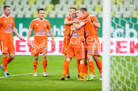  04.05.2018 GDANSK<br />PILKA NOZNA - EKSTRAKLASA SEZON 2017/2018<br />MECZ LECHIA GDANSK - BRUK BET TERMALICA NIECIECZA<br />N/Z VLADISLAVS GUTKOVSKIS RADOSC BRAMKA GOL NA 0:1 ARTEM PUTIWCEW LUKASZ PIATEK<br /> 