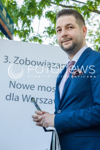  07.05.2018 WARSZAWA<br />KONFERENCJA PATRYKA JAKIEGO <br />3. ZOBOWIAZANIE <br />NOWE MOSTY DLA WARSZAWY<br />N/Z PATRYK JAKI<br /> 