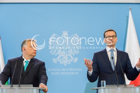  14.05.2018 WARSZAWA <br />WIZYTA PREMIERA WEGIER VIKTORA ORBANA W POLSCE <br />KONFERENCJA PREZESA RADY MINISTROW MATEUSZA MORAWIECKIEGO I PREMIERA WEGIER VIKTORA ORBANA<br />N/Z VIKTOR ORBAN PREMIER MATEUSZ MORAWIECKI<br /> 