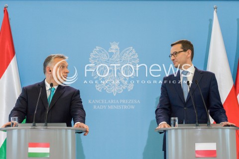  14.05.2018 WARSZAWA <br />WIZYTA PREMIERA WEGIER VIKTORA ORBANA W POLSCE <br />KONFERENCJA PREZESA RADY MINISTROW MATEUSZA MORAWIECKIEGO I PREMIERA WEGIER VIKTORA ORBANA<br />N/Z VIKTOR ORBAN PREMIER MATEUSZ MORAWIECKI<br /> 