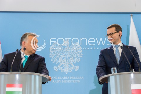  14.05.2018 WARSZAWA <br />WIZYTA PREMIERA WEGIER VIKTORA ORBANA W POLSCE <br />KONFERENCJA PREZESA RADY MINISTROW MATEUSZA MORAWIECKIEGO I PREMIERA WEGIER VIKTORA ORBANA<br />N/Z VIKTOR ORBAN PREMIER MATEUSZ MORAWIECKI<br /> 