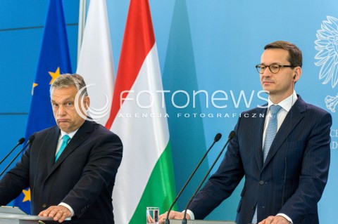  14.05.2018 WARSZAWA <br />WIZYTA PREMIERA WEGIER VIKTORA ORBANA W POLSCE <br />KONFERENCJA PREZESA RADY MINISTROW MATEUSZA MORAWIECKIEGO I PREMIERA WEGIER VIKTORA ORBANA<br />N/Z VIKTOR ORBAN PREMIER MATEUSZ MORAWIECKI<br /> 