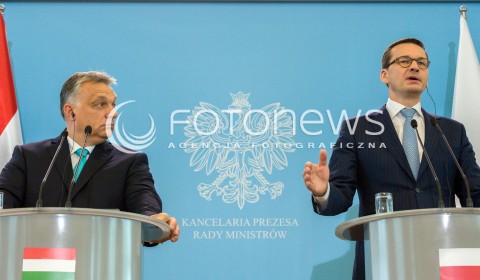  14.05.2018 WARSZAWA <br />WIZYTA PREMIERA WEGIER VIKTORA ORBANA W POLSCE <br />KONFERENCJA PREZESA RADY MINISTROW MATEUSZA MORAWIECKIEGO I PREMIERA WEGIER VIKTORA ORBANA<br />N/Z VIKTOR ORBAN PREMIER MATEUSZ MORAWIECKI<br /> 