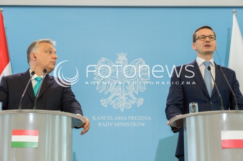  14.05.2018 WARSZAWA <br />WIZYTA PREMIERA WEGIER VIKTORA ORBANA W POLSCE <br />KONFERENCJA PREZESA RADY MINISTROW MATEUSZA MORAWIECKIEGO I PREMIERA WEGIER VIKTORA ORBANA<br />N/Z VIKTOR ORBAN PREMIER MATEUSZ MORAWIECKI<br /> 
