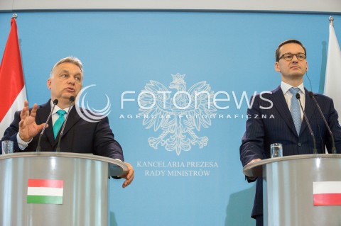  14.05.2018 WARSZAWA <br />WIZYTA PREMIERA WEGIER VIKTORA ORBANA W POLSCE <br />KONFERENCJA PREZESA RADY MINISTROW MATEUSZA MORAWIECKIEGO I PREMIERA WEGIER VIKTORA ORBANA<br />N/Z VIKTOR ORBAN PREMIER MATEUSZ MORAWIECKI<br /> 