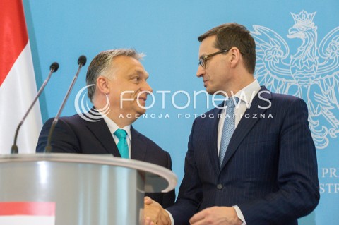  14.05.2018 WARSZAWA <br />WIZYTA PREMIERA WEGIER VIKTORA ORBANA W POLSCE <br />KONFERENCJA PREZESA RADY MINISTROW MATEUSZA MORAWIECKIEGO I PREMIERA WEGIER VIKTORA ORBANA<br />N/Z VIKTOR ORBAN PREMIER MATEUSZ MORAWIECKI<br /> 
