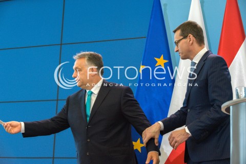  14.05.2018 WARSZAWA <br />WIZYTA PREMIERA WEGIER VIKTORA ORBANA W POLSCE <br />KONFERENCJA PREZESA RADY MINISTROW MATEUSZA MORAWIECKIEGO I PREMIERA WEGIER VIKTORA ORBANA<br />N/Z VIKTOR ORBAN PREMIER MATEUSZ MORAWIECKI<br /> 