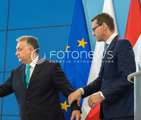  14.05.2018 WARSZAWA <br />WIZYTA PREMIERA WEGIER VIKTORA ORBANA W POLSCE <br />KONFERENCJA PREZESA RADY MINISTROW MATEUSZA MORAWIECKIEGO I PREMIERA WEGIER VIKTORA ORBANA<br />N/Z VIKTOR ORBAN PREMIER MATEUSZ MORAWIECKI<br /> 