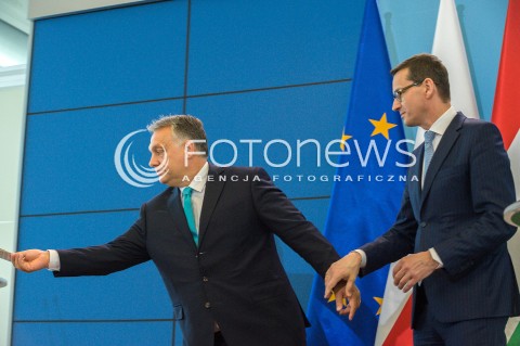  14.05.2018 WARSZAWA <br />WIZYTA PREMIERA WEGIER VIKTORA ORBANA W POLSCE <br />KONFERENCJA PREZESA RADY MINISTROW MATEUSZA MORAWIECKIEGO I PREMIERA WEGIER VIKTORA ORBANA<br />N/Z VIKTOR ORBAN PREMIER MATEUSZ MORAWIECKI<br /> 