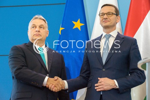  14.05.2018 WARSZAWA <br />WIZYTA PREMIERA WEGIER VIKTORA ORBANA W POLSCE <br />KONFERENCJA PREZESA RADY MINISTROW MATEUSZA MORAWIECKIEGO I PREMIERA WEGIER VIKTORA ORBANA<br />N/Z VIKTOR ORBAN PREMIER MATEUSZ MORAWIECKI<br /> 