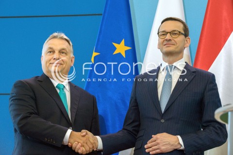  14.05.2018 WARSZAWA <br />WIZYTA PREMIERA WEGIER VIKTORA ORBANA W POLSCE <br />KONFERENCJA PREZESA RADY MINISTROW MATEUSZA MORAWIECKIEGO I PREMIERA WEGIER VIKTORA ORBANA<br />N/Z VIKTOR ORBAN PREMIER MATEUSZ MORAWIECKI<br /> 