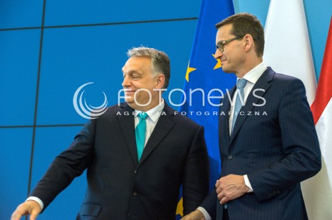  14.05.2018 WARSZAWA <br />WIZYTA PREMIERA WEGIER VIKTORA ORBANA W POLSCE <br />KONFERENCJA PREZESA RADY MINISTROW MATEUSZA MORAWIECKIEGO I PREMIERA WEGIER VIKTORA ORBANA<br />N/Z VIKTOR ORBAN PREMIER MATEUSZ MORAWIECKI<br /> 