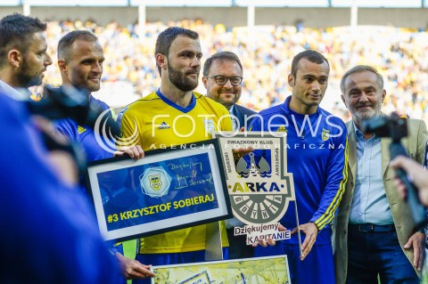  19.05.2018 GDYNIA<br />PILKA NOZNA - EKSTRAKLASA SEZON 2017/2018<br />MECZ ARKA GDYNIA - SLASK WROCLAW<br />N/Z KRZYSZTOF SOBIERAJ KONCZY KARIERE<br /> 