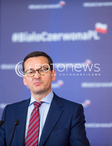  20.05.2018 GDANSK <br />SPOTKANIE PREMIERA MATEUSZA MORAWIECKIEGO Z MIESZKANCAMI GDANSKA W SALI BHP STOCZNI GDANSKIEJ<br />N/Z MATEUSZ MORAWIECKI NA TLE BANERU BIALO CZERWONA PL<br /> 
