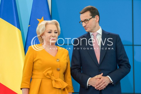  25.05.2018 WARSZAWA<br />KONFERENCJA WSPOLNA PREMIEROW POLSKI I RUMUNII<br />N/Z PREMIER MATEUSZ MORAWIECKI VIORICA DANCILA<br /> 
