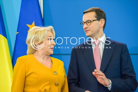  25.05.2018 WARSZAWA<br />KONFERENCJA WSPOLNA PREMIEROW POLSKI I RUMUNII<br />N/Z PREMIER MATEUSZ MORAWIECKI VIORICA DANCILA<br /> 