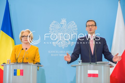  25.05.2018 WARSZAWA<br />KONFERENCJA WSPOLNA PREMIEROW POLSKI I RUMUNII<br />N/Z PREMIER MATEUSZ MORAWIECKI VIORICA DANCILA<br /> 