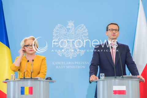  25.05.2018 WARSZAWA<br />KONFERENCJA WSPOLNA PREMIEROW POLSKI I RUMUNII<br />N/Z PREMIER MATEUSZ MORAWIECKI VIORICA DANCILA<br /> 