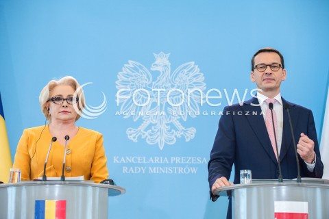 25.05.2018 WARSZAWA<br />KONFERENCJA WSPOLNA PREMIEROW POLSKI I RUMUNII<br />N/Z PREMIER MATEUSZ MORAWIECKI VIORICA DANCILA<br /> 
