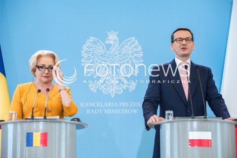  25.05.2018 WARSZAWA<br />KONFERENCJA WSPOLNA PREMIEROW POLSKI I RUMUNII<br />N/Z PREMIER MATEUSZ MORAWIECKI VIORICA DANCILA<br /> 