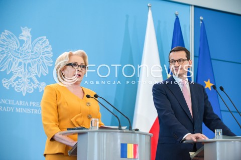 25.05.2018 WARSZAWA<br />KONFERENCJA WSPOLNA PREMIEROW POLSKI I RUMUNII<br />N/Z PREMIER MATEUSZ MORAWIECKI VIORICA DANCILA<br /> 
