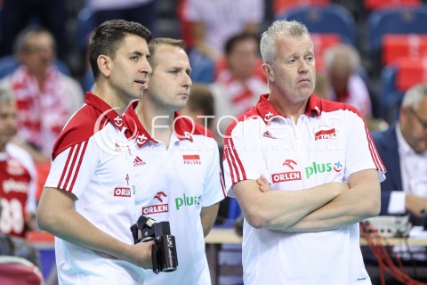  26.05.2018 KRAKOW <br />SIATKOWKA MEZCZYZN SIATKARSKA LIGA NARODOW MEZCZYZN 2018 <br />FIVB VOLLEYBALL NATIONS LEAGUE 2018 <br />MECZ POLSKA - ROSJA ( Poland - Russia ) <br />N/Z VITAL HEYNEN - I TRENER ( HEAD COACH ) MICHAL MIESZKO GOGOL SEBASTIAN PAWLIK TRENERZY ASYSTENCI TRENERA<br /> 