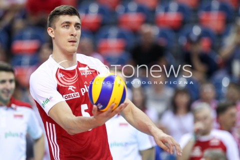  26.05.2018 KRAKOW <br />SIATKOWKA MEZCZYZN SIATKARSKA LIGA NARODOW MEZCZYZN 2018 <br />FIVB VOLLEYBALL NATIONS LEAGUE 2018 <br />MECZ POLSKA - ROSJA ( Poland - Russia ) <br />N/Z LUKASZ KACZMAREK SYLWETKA <br /> 