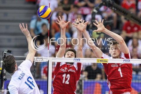  26.05.2018 KRAKOW <br />SIATKOWKA MEZCZYZN SIATKARSKA LIGA NARODOW MEZCZYZN 2018 <br />FIVB VOLLEYBALL NATIONS LEAGUE 2018 <br />MECZ POLSKA - ROSJA ( Poland - Russia ) <br />N/Z GRZEGORZ LOMACZ PIOTR NOWAKOWSKI BLOK <br /> 