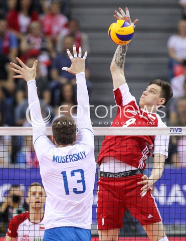  26.05.2018 KRAKOW <br />SIATKOWKA MEZCZYZN SIATKARSKA LIGA NARODOW MEZCZYZN 2018 <br />FIVB VOLLEYBALL NATIONS LEAGUE 2018 <br />MECZ POLSKA - ROSJA ( Poland - Russia ) <br />N/Z BARTLOMIEJ LEMANSKI DMITRIY MUSERSKIY <br /> 