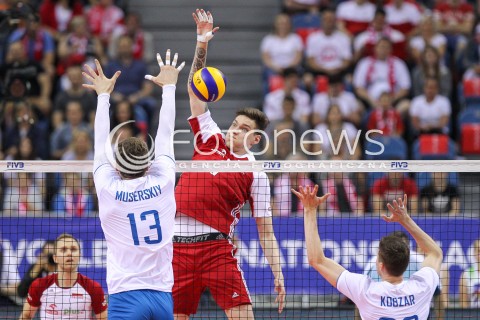  26.05.2018 KRAKOW <br />SIATKOWKA MEZCZYZN SIATKARSKA LIGA NARODOW MEZCZYZN 2018 <br />FIVB VOLLEYBALL NATIONS LEAGUE 2018 <br />MECZ POLSKA - ROSJA ( Poland - Russia ) <br />N/Z BARTLOMIEJ LEMANSKI DMITRIY MUSERSKIY <br /> 