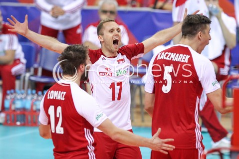  26.05.2018 KRAKOW <br />SIATKOWKA MEZCZYZN SIATKARSKA LIGA NARODOW MEZCZYZN 2018 <br />FIVB VOLLEYBALL NATIONS LEAGUE 2018 <br />MECZ POLSKA - ROSJA ( Poland - Russia ) <br />N/Z PAWEL ZATORSKI RADOSC EMOCJE <br /> 