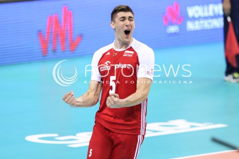 26.05.2018 KRAKOW <br />SIATKOWKA MEZCZYZN SIATKARSKA LIGA NARODOW MEZCZYZN 2018 <br />FIVB VOLLEYBALL NATIONS LEAGUE 2018 <br />MECZ POLSKA - ROSJA ( Poland - Russia ) <br />N/Z LUKASZ KACZMAREK RADOSC EMOCJE SYLWETKA <br /> 