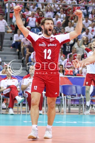  26.05.2018 KRAKOW <br />SIATKOWKA MEZCZYZN SIATKARSKA LIGA NARODOW MEZCZYZN 2018 <br />FIVB VOLLEYBALL NATIONS LEAGUE 2018 <br />MECZ POLSKA - ROSJA ( Poland - Russia ) <br />N/Z GRZEGORZ LOMACZ RADOSC EMOCJE SYLWETKA <br /> 