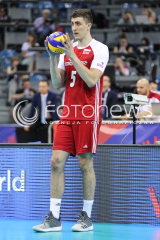  26.05.2018 KRAKOW <br />SIATKOWKA MEZCZYZN SIATKARSKA LIGA NARODOW MEZCZYZN 2018 <br />FIVB VOLLEYBALL NATIONS LEAGUE 2018 <br />MECZ POLSKA - ROSJA ( Poland - Russia ) <br />N/Z LUKASZ KACZMAREK SYLWETKA <br /> 
