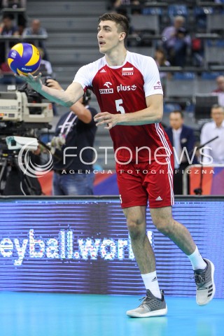  26.05.2018 KRAKOW <br />SIATKOWKA MEZCZYZN SIATKARSKA LIGA NARODOW MEZCZYZN 2018 <br />FIVB VOLLEYBALL NATIONS LEAGUE 2018 <br />MECZ POLSKA - ROSJA ( Poland - Russia ) <br />N/Z LUKASZ KACZMAREK SYLWETKA <br /> 