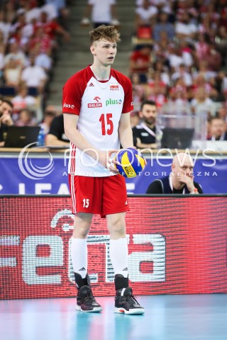  01.06.2018 LODZ <br />
SIATKOWKA MEZCZYZN SIATKARSKA LIGA NARODOW MEZCZYZN 2018 <br />
FIVB VOLLEYBALL NATIONS LEAGUE 2018 <br />
MECZ POLSKA - FRANCJA ( Poland - France ) <br />
N/Z JAKUB KOCHANOWSKI SYLWETKA<br />
 