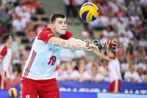  01.06.2018 LODZ <br />
SIATKOWKA MEZCZYZN SIATKARSKA LIGA NARODOW MEZCZYZN 2018 <br />
FIVB VOLLEYBALL NATIONS LEAGUE 2018 <br />
MECZ POLSKA - FRANCJA ( Poland - France ) <br />
N/Z BARTOSZ KWOLEK SYLWETKA<br />
 