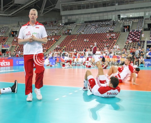  01.06.2018 LODZ <br />SIATKOWKA MEZCZYZN SIATKARSKA LIGA NARODOW MEZCZYZN 2018 <br />FIVB VOLLEYBALL NATIONS LEAGUE 2018 <br />MECZ POLSKA - FRANCJA ( Poland - France ) <br />N/Z VITAL HEYNEN - I TRENER ( HEAD COACH ) FABIAN DRZYZGA DAWID KONARSKI SIATKARZE<br /> 
