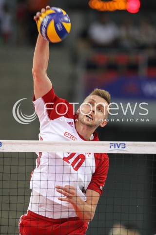  01.06.2018 LODZ <br />SIATKOWKA MEZCZYZN SIATKARSKA LIGA NARODOW MEZCZYZN 2018 <br />FIVB VOLLEYBALL NATIONS LEAGUE 2018 <br />MECZ POLSKA - FRANCJA ( Poland - France ) <br />N/Z MATEUSZ BIENIEK SYLWETKA ATAK <br /> 