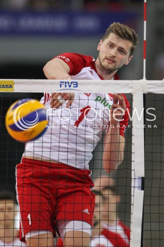  01.06.2018 LODZ <br />SIATKOWKA MEZCZYZN SIATKARSKA LIGA NARODOW MEZCZYZN 2018 <br />FIVB VOLLEYBALL NATIONS LEAGUE 2018 <br />MECZ POLSKA - FRANCJA ( Poland - France ) <br />N/Z PIOTR NOWAKOWSKI SYLWETKA ATAK <br /> 